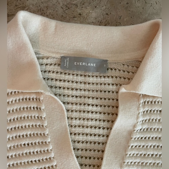 EVERLANE Perforated Short Sleeve Wool Blend Polo Sweater - Picture 2 of 5